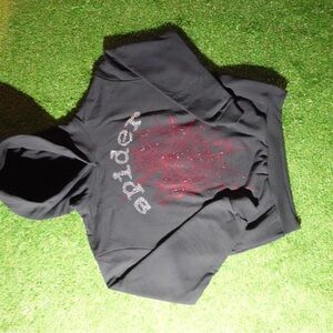 Black Hoodie with Red Spider Web Design